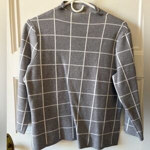 🌻Gray Windowpane Grid Mock Neck Sweater